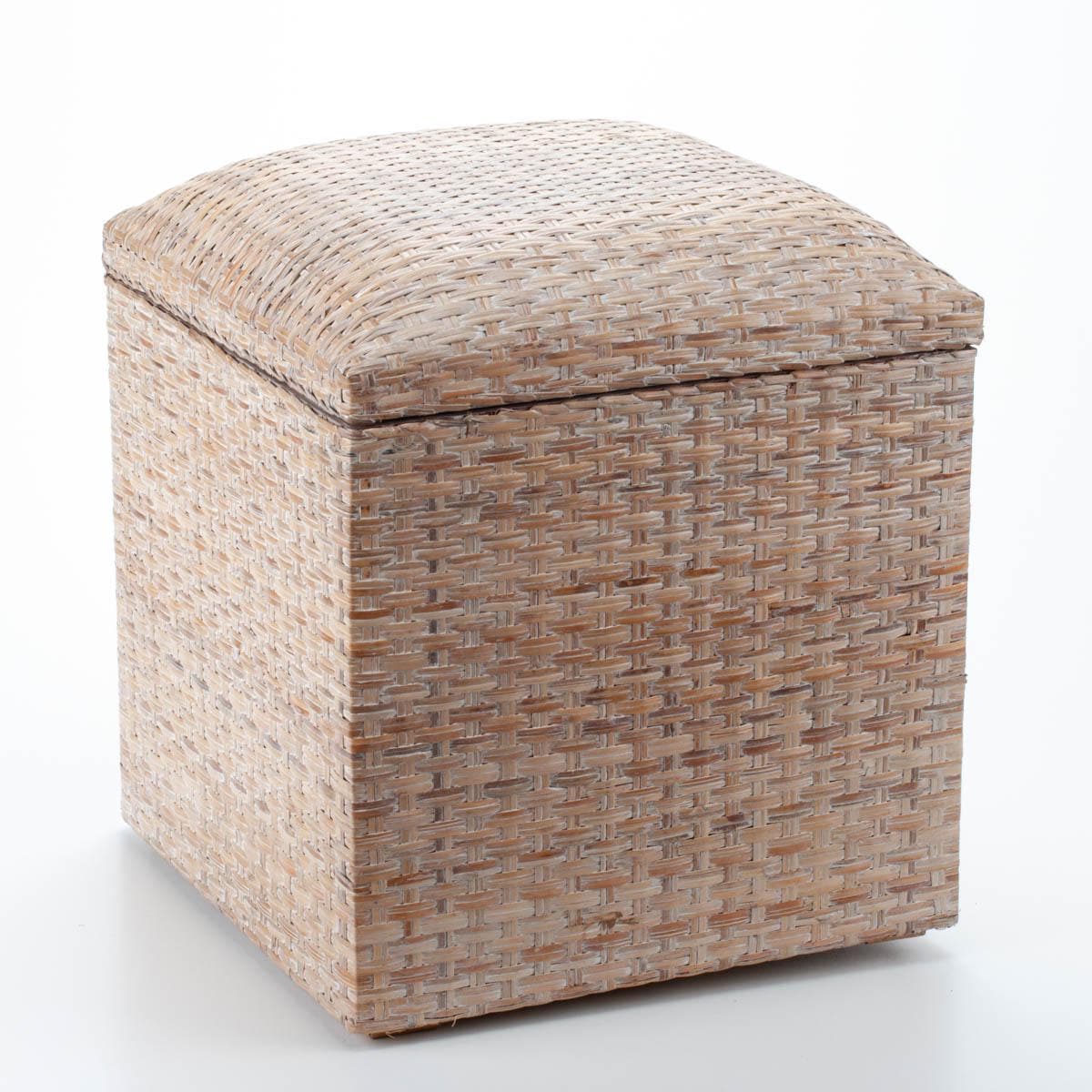 Handwoven Rattan Storage Ottoman With Lid, Shoe Storage Bench for ...