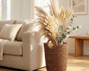 Japandi Rattan Floor Vase | Handwoven Dried Flower Basket, Minimalist Home Decor