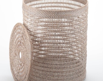 Handwoven Rattan Laundry Hamper with Lid | Breathable Open-Weave Design | Boho Bathroom Hamper