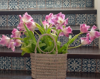 Handwoven Rattan Handbag, Natural Rattan Basket Bag 10x8"