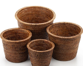 Handwoven Rattan Planter Set | 4-Piece Boho Nesting Baskets | Fits 6–10" Pots