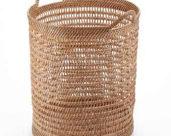Cesta de ratán tejida a mano con asas / Organizador de almacenamiento de tejido abierto / Decoración boho para el hogar