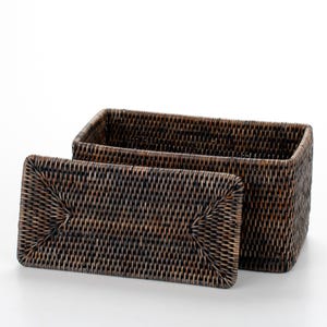 12x6" Handwoven Rattan Storage Box with Lid | Boho Wicker Organizer
