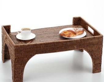 ヴィンテージベッドトレイテーブル ラップデスク ウィッカー 金属製