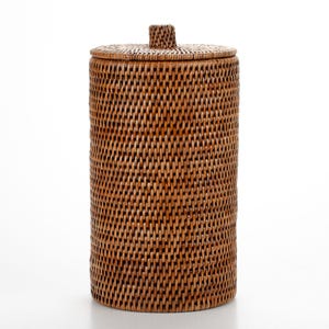 Support Rangement Papier Toilette En Osier Tressé Avec Couvercle - Style Bohème - Contient 3 Gros Rouleaux