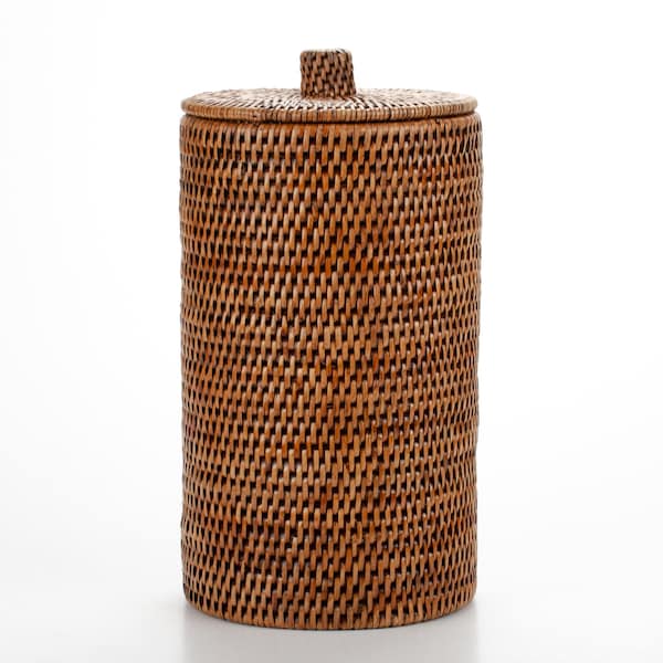 Handwoven Rattan Toilet Paper Basket | Freestanding Bathroom Storage | Boho Organizer Holds 3 Rolls