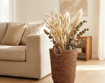 Grande vaso da pavimento in rattan giapponese / Cesto per fiori secchi intrecciato a mano, decorazione alta e minimalista