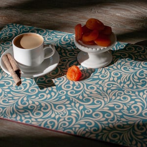 Turquoise Botanical Placemats Set of 4, Cork Backed MDF Table Mats, 40x30 cm