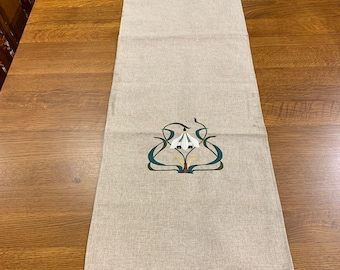 Arts and Crafts Mission style hand made Linen and Cotton table runner