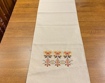Arts and Crafts Mission style hand made Linen and Cotton table runner