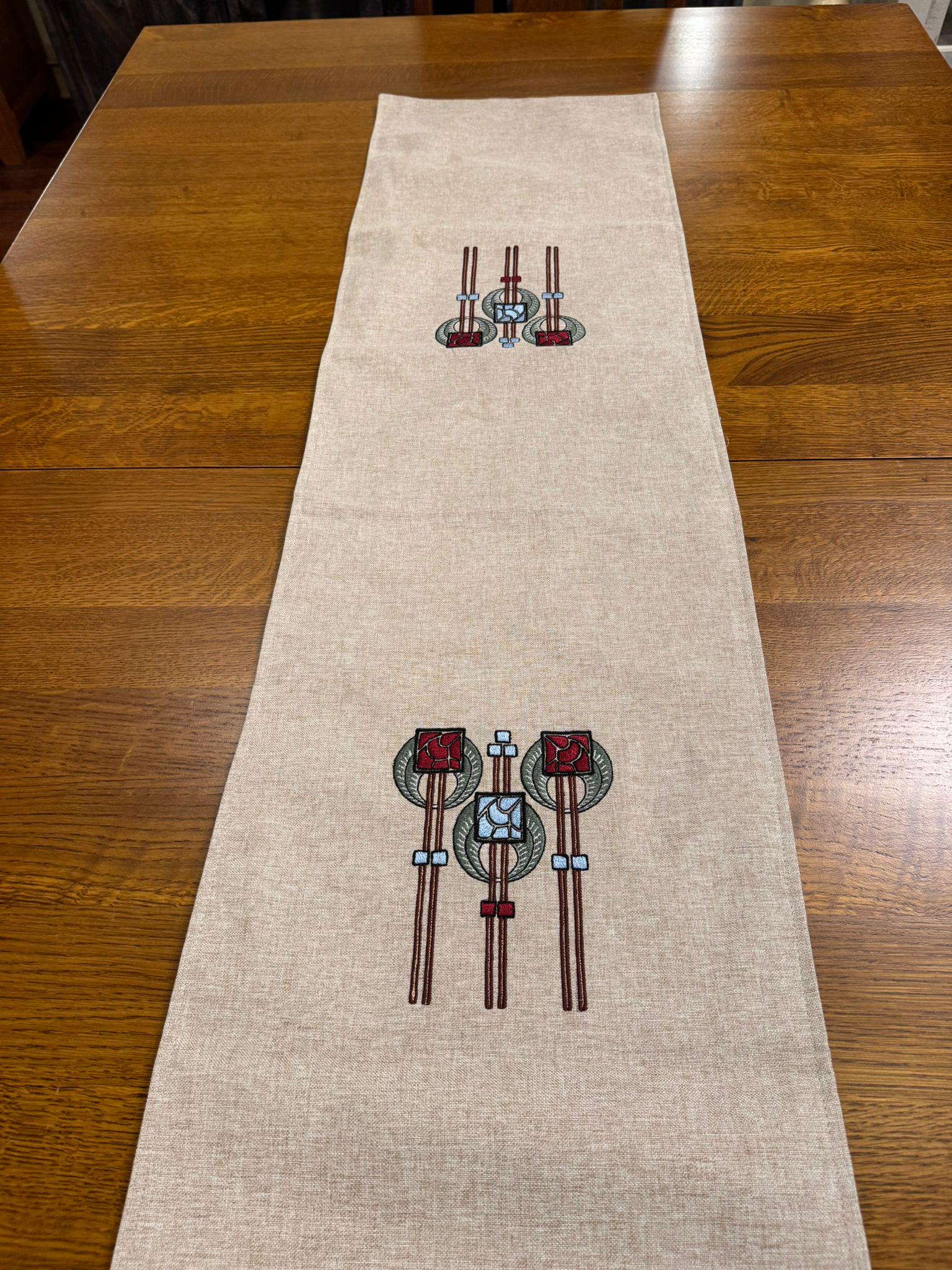 Arts and Crafts Mission style hand made Linen and Cotton table runner