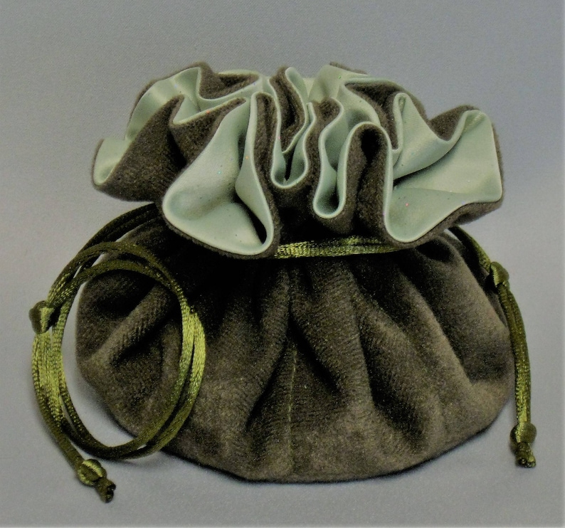 Jewelry Travel Tote---Drawstring Organizer Pouch---Olive Green Soft Suedecloth---Regular Size