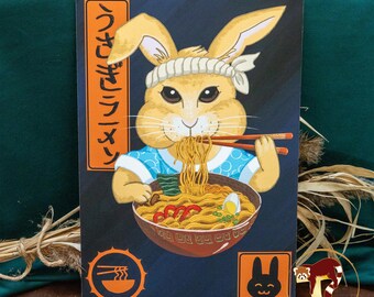 Pôster de Ramen de Coelho – Impressão de Arte de Cozinha Feita à Mão
