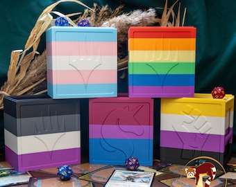 Caixa de baralho MTG Commander: Edição Orgulho empilhável, personalizável, mais de 120 cartas com capa dupla