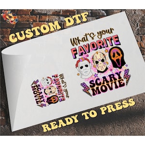 What&#39;s Your Favorite Scary Movie DTF Transfer, Halloween Movie Group Heat Press, Halloween Scary Horror Movie Series Iron On, Spooky Season