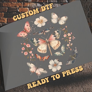 Floral Pink Butterflies DTF, Ready To Press Dtf, Butterfly Lover Gift, Boho Butterfly dtf, Butterfly Birthday Girl, Retro butterfly floral