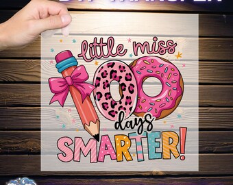 100 Days Smarter Ready To Press, Teacher 100 Days DTF, School Teacher DTF, 100 Days DTF, Colorful  Girls 100th Day Dtf