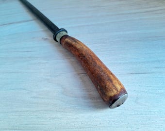 Antique Victorian Knife Sharpener: Stag Antler Handle, Silver Ferrule