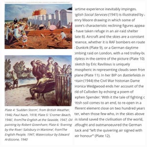 May include: A collection of vintage illustrations depicting scenes from British life during World War II. The illustrations are in black and white and feature people, landscapes, and buildings. The illustrations are from the book "The English People" by Edward Ardizzone.