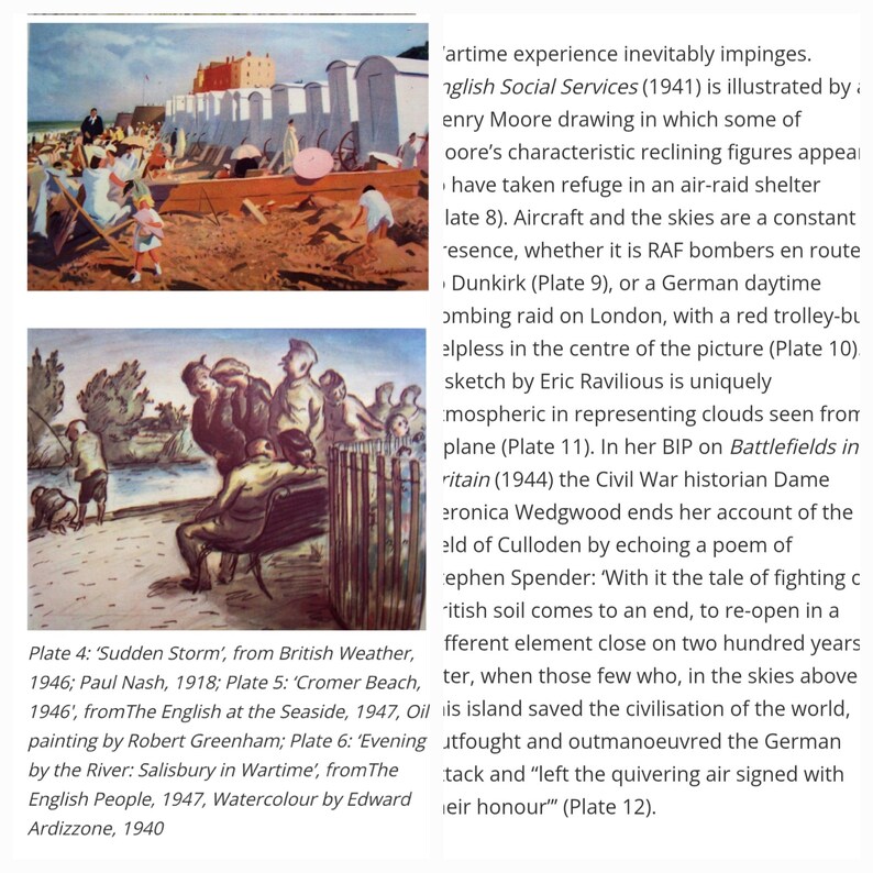 May include: A collection of vintage illustrations depicting scenes from British life during World War II. The illustrations are in black and white and feature people, landscapes, and buildings. The illustrations are from the book "The English People" by Edward Ardizzone.