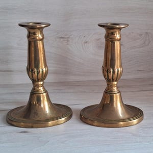 Victorian Brass Candlesticks Pair - Antique Made in England