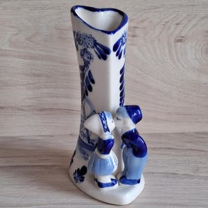 Vintage Delft Ceramic Bud Vase: Kissing Dutch Couple Spill Holder
