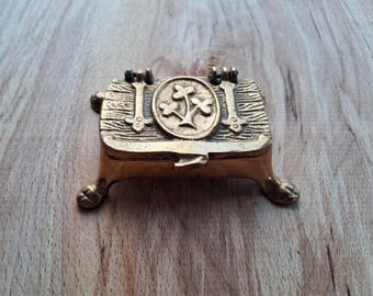 Vintage Brass Stamp Box: Antique Clover Leaf Chest