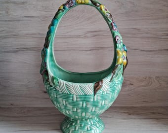 Vintage Clarice Cliff Vase: My Garden Floral Basket with Frog