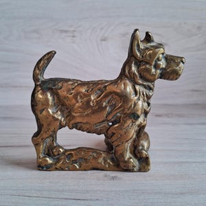 Brass terrier, vintage brass Scottish Terrier candle holder, solid brass dog figure.