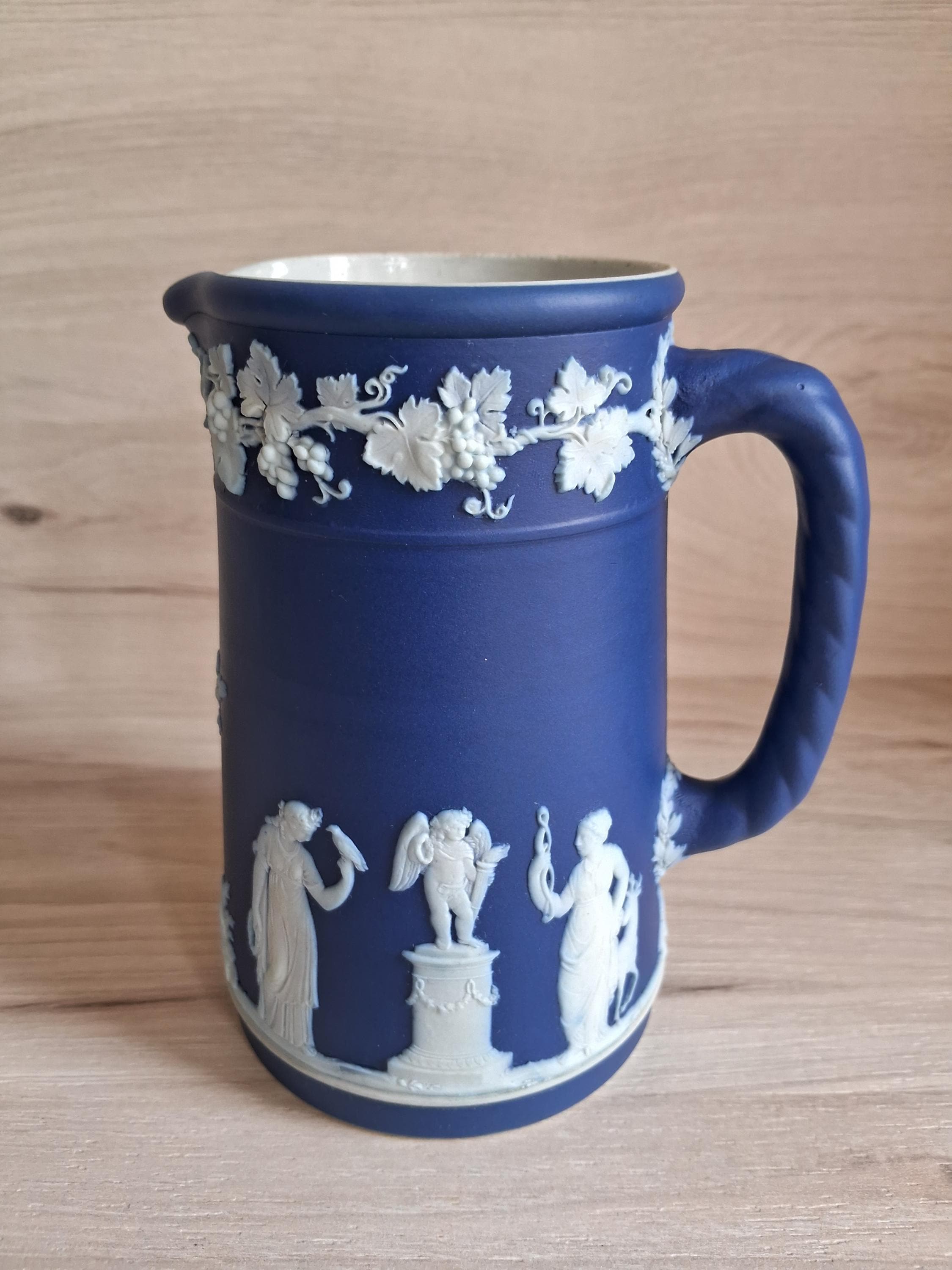 Antique Wedgwood Jasperware Cobalt Blue Pitcher: Grecian Decor