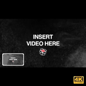 Könnte beinhalten: Schwarzer Hintergrund mit weißem Text, der "INSERT VIDEO HERE" lautet, und einem weißen Kasten mit einem roten Play-Button darin. Der Text "4K ULTRAHD" befindet sich in der rechten unteren Ecke des Bildes.