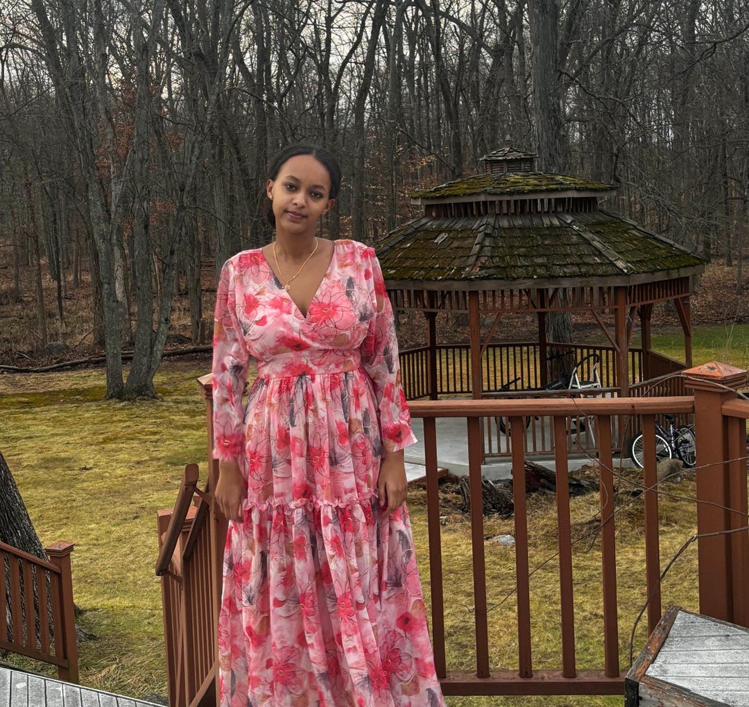 Spring Blooms Silky Ruched Pink Summer Maxi Dress