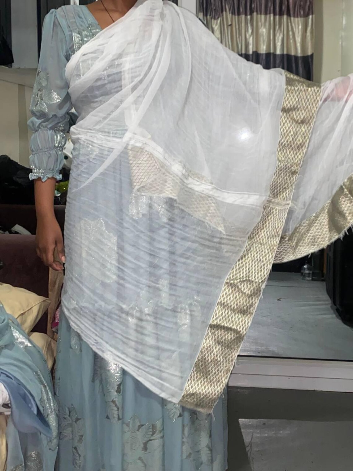 Celebrity Inspired Two-tone Blue Chiffon Dress main image 1