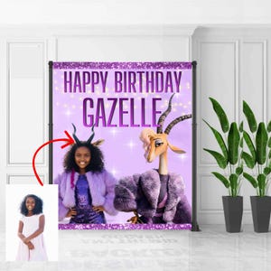 Gazelle Background Design, Personalized Banner, Zootopia Birthday Party, Decoration, Custom Sign, DIGITAL FILE G94 image 1