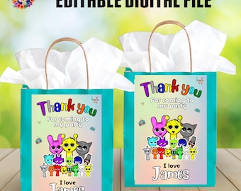 Editable Sprunki Gift Bag Tags, Treat Bags, Sprunki Snack Bags, Theme Party Favor Bags EDITABLE DIGITAL FILE S35