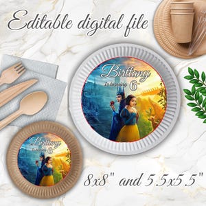 Bewerkbare Charger Plate-inzet, SnowWhite Menu-bord, Snowwhite Charger-bord, Snow White Plate-etiketten, Bewerkbaar etiket, DIGITAAL BESTAND S37