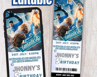 Fantastic four Ticket Invitation, Fantastic four Birthday Invite, Fantastic four Digital Printable Tickets Invite, Printable Ticket, F63