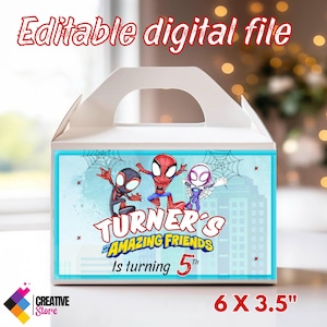 Spidey and his amazing friends gable box, Spidey Party, Custom gable box, Spidey i Personalized kids luxe picnic meal boxes,DIGITAL FILE S11