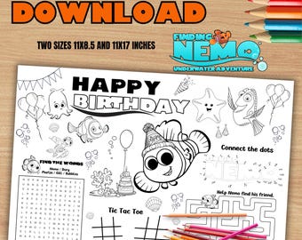 Finding Nemo Coloring page, Nemo birthday placemat, Finding Nemo activity set, party, Nemo coloring activity, INSTANT DOWNLOAD N53