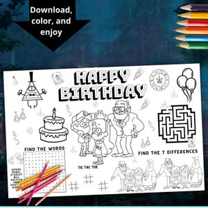 Gravity falls coloring page, Gravity falls birthday placemat, activity set, Gravity falls party |coloring activity, INSTANT DOWNLOAD GF15