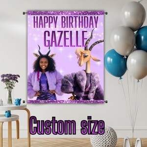 Gazelle Background Design, Personalized Banner, Zootopia Birthday Party, Decoration, Custom Sign, DIGITAL FILE G94 image 3