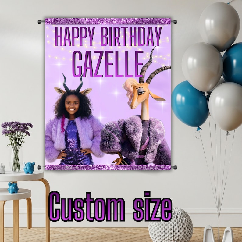 Gazelle Background Design, Personalized Banner, Zootopia Birthday Party, Decoration, Custom Sign, DIGITAL FILE G94 image 3