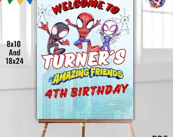 Watercolors spidey welcome Sign, Spidey Welcome Poster, Spidey Birthday Sign, Editable Welcome Board, Customized Sige, S11