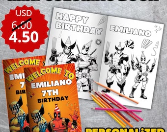 Editable deadpool mini coloing book, Deadpool Coloring book, Deadpool party favors, Digital Printable | EDITABLE DIGITAL FILE DP23
