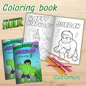 Editable small Hulk mini coloing book, Little Hulk Coloring book, Hulk party favors, Hulk Digital Printable, EDITABLE DIGITAL FILE H46