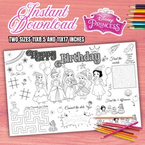 Little disney princesses Coloring page, Little princes birthday placemat, Princess activity set, party,Litle princesses,INSTANT DOWNLOAD P31