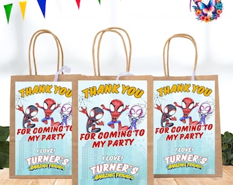 Editable Spidey Gift Bag Tags, Spidey Treat Bags, Spidey Snack Bags, Theme Party Favor Bags EDITABLE DIGITAL FILE S11