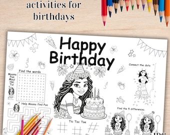 Moana Birthday Placemat, Moana 2 Party, Coloring Activity Mat, Kids Party Activity, Vaiana Coloring Page, INSTANT DOWNLOAD M06