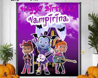 Vampirina Background Design, Personalized Banner, Halloween Birthday Party, Night of the Dead Decoration, DIGITAL FILE - V26