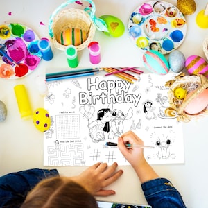 Lilo and Stitch coloring page, lilo and stitch birthday placemat, activity set,lilo and stitch party,coloring activity,INSTANT DOWNLOAD LS05 image 3